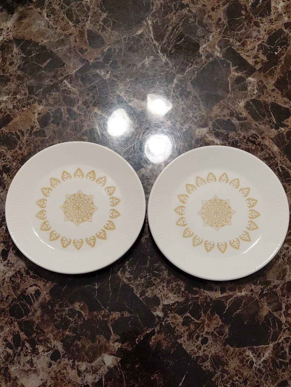Lot of 2 Vintage MCM Sheffield Seranade Gold Medallion Salad Plates